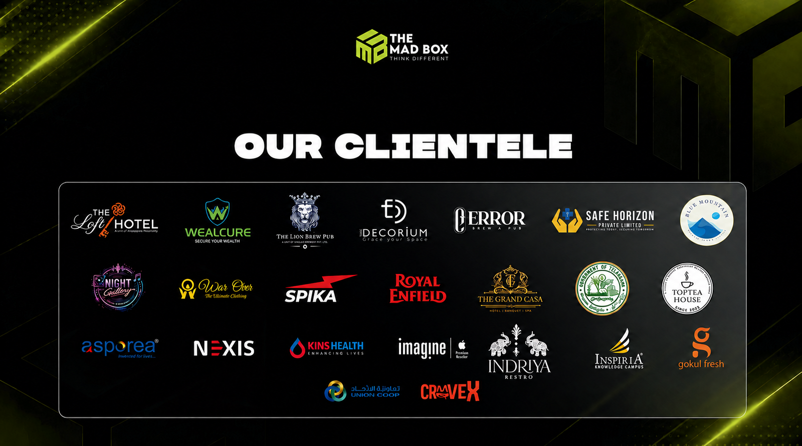 The MadBox clientele featuring hospitality, mobility, retail and lifestyle brands